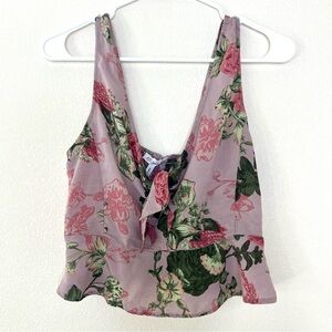BCBGeneration floral tie front peplum tank top purple size small